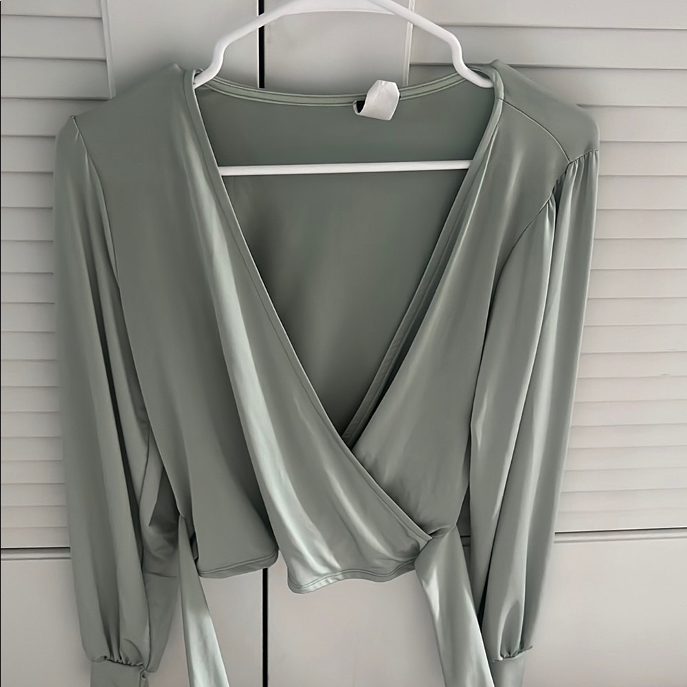 Elegant Sage Green Wrap Top